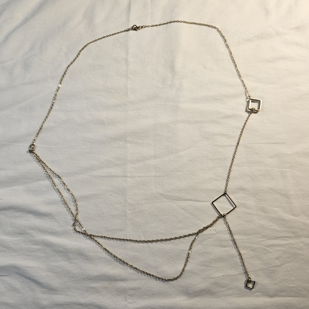 Elegant Gold Tone Asymmetrical Geometric Fashion Necklace 32 Inches
